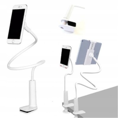 Suport flexibil pentru telefon si tableta, cap rotativ, prindere reglabila, lungime 70 cm - Alb foto