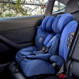 Scaun Auto Copii Juju Safe Rider i-Size, 76-150cm, Albastru/Bleumarin, Tetiera, Montare cu Centura, Protectie Laterala