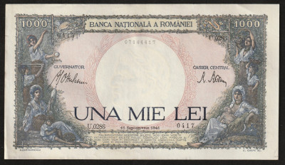 Romania, 1000 lei 1941 XF plus_serie U.0286-0417 foto