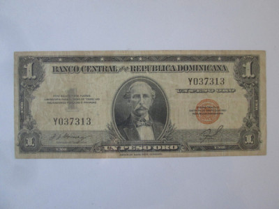 Rară! Republica Dominicană 1 Peso Oro 1947 bancnota din imagini foto