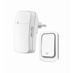Sonerie fara fir si fara baterie 1 transmitator - comutator cinetic (1buton) si 1 receptor alb ( 1 sonerie) la priza , 38 melodii, distanta 150m. IP68