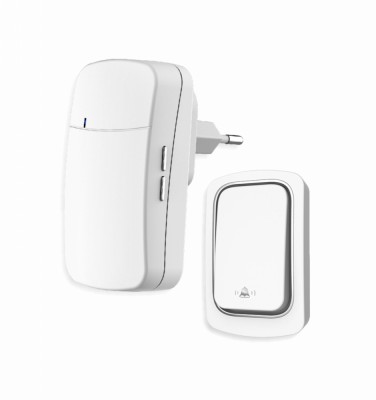 Sonerie fara fir si fara baterie 1 transmitator - comutator cinetic (1buton) si 1 receptor alb ( 1 sonerie) la priza , 38 melodii, distanta 150m. IP68 foto