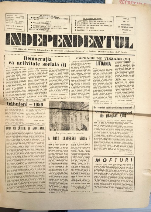 ZIAR VECHI - INDEPENDENTUL , ANUL 1 , NUMARUL 18 - 25 APRILIE 1990