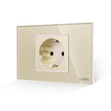 Cumpara ieftin Priza simpla Luxion cu rama din sticla aurie, standard italian, 2/3M