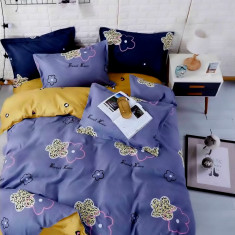 Lenjerie de pat pentru o persoana cu husa elastic pat si fata perna dreptunghiulara, Provence, bumbac mercerizat, multicolor