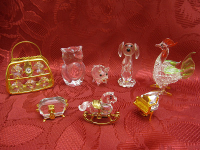 SET MINIATURI CRISTAL SI CRISTAL CU ALAMA + 1 SWAROVSKI - 8 BUCATI foto