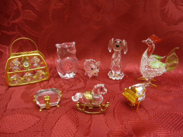 SET MINIATURI CRISTAL SI CRISTAL CU ALAMA + 1 SWAROVSKI - 8 BUCATI