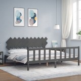 Cumpara ieftin Cadru pat cu tăblie 200x200 cm, gri, lemn masiv