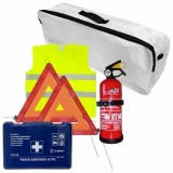 Set prim ajutor auto Cridem 6 piese cu stingator 1 kg si geanta alba