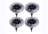 Set 4 spoturi LED cu incarcare solara, lumina alb calda, sticla si otel, negru, masterLED
