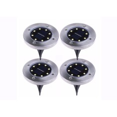 Set 4 spoturi LED cu incarcare solara, lumina alb calda, sticla si otel, negru