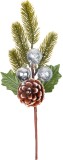 Crenguta decorativa de Craciun cu con si globuri argintii, 32 cm