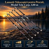 Lansetă Telescopică pentru Pescuit, Model Tele Carp, 3,00 m