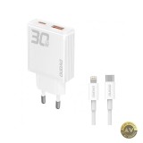 Incarcator Retea Cu Cablu Lightning Dudao A30EUL 30W 3A 1 x USB-A - 1 x USB-C Alb