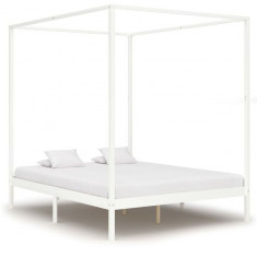 Cadru pat cu baldachin, alb,160 x 200 cm, lemn masiv de pin foto
