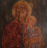 Icoana veche pe lemn Maica Domnului cu Pruncul