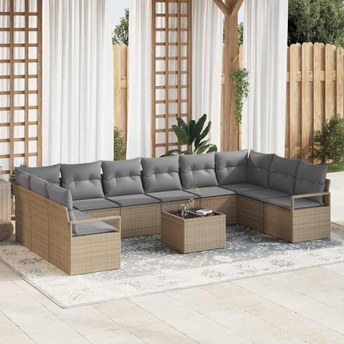 vidaXL Set de canapele pentru grădină 11 pcs Bej Rattan poli 3346570