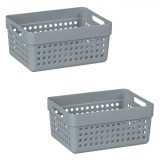 Set Coșuri Depozitare Plastic, Gri, Capacitate 1,25L, Oem