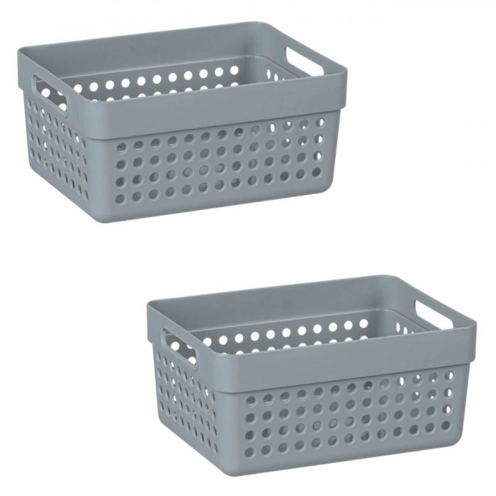 Set Coșuri Depozitare Plastic, Gri, Capacitate 1,25L