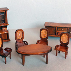 Set 7 piese mobilier de colectie din lemn anii 80, miniaturi lux