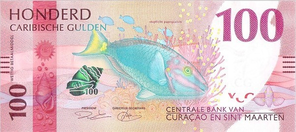 Cura&ccedil;ao &amp; St. Maarten (p#4) 100 Gulden 31.03.2025 UNC &#039;Pește papagal&#039; Primele bancnote emise