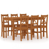 Set mobilier de bucătărie, 7 piese, maro miere, lemn de pin, Set masa si scaune, 4 scaune, vidaXL