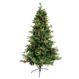 Brad artificial decorat cu conuri pin rosi de craciun 1.5m, diametru 68 cm, 506 ramuri, suport metalic inclus, verde, Oem