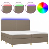 Cumpara ieftin Pat cu arcuri, saltea si LED, gri taupe, 200x200 cm, textil