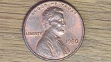 SUA / USA - moneda de colectie - 1 cent 1980 impecabil - Lincoln - serie mai rara din bronz !