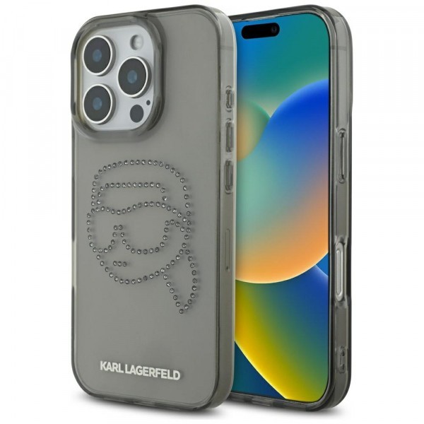 Husa pentru Apple iPhone 16 Pro, Karl Lagerfeld, IML Rhinestones Karl&#039;s Head, Neagra