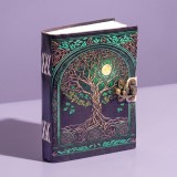 Agenda Jurnal verde din piele naturala imprimata cu inchidere metalica - Green moon