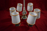 Candelabru cu 6 brate confectionat din alama si abajururi din material textil