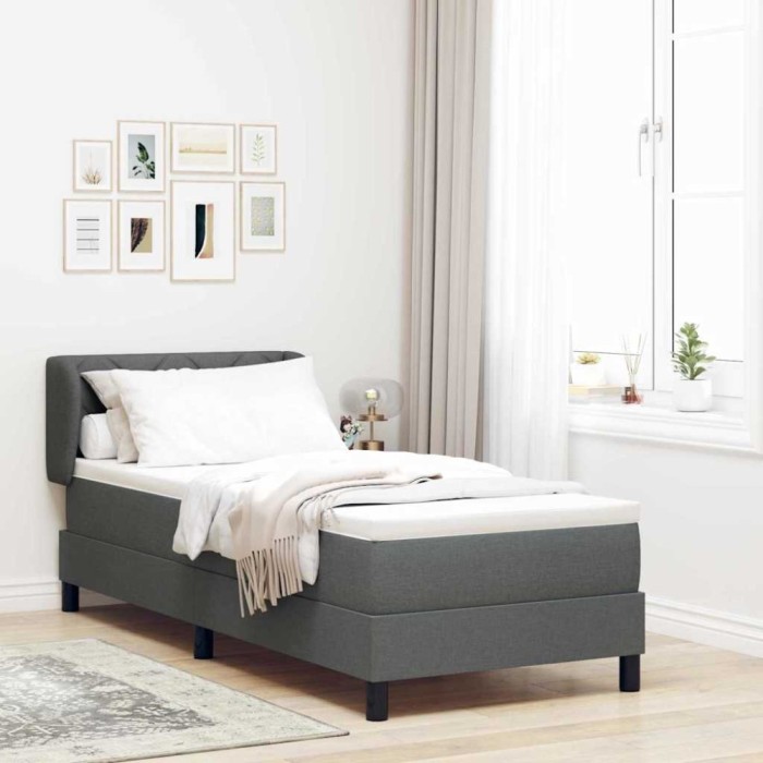 vidaXL Pat boxspring cu saltea Gri &icirc;nchis 80 x 200 cm țesătură 3340053