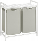 Cos de rufe cu 2 compartimente si 1 raft Vasagle, 73 x 33 x 72 cm, 2 x 46 L, otel/tesatura Oxford, alb