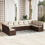 Set Canapea Gradina vidaXL 10 Piese, Polirat Maro, Modulara, 8 Locuri, Perne Incluse, Exterior, 120x62x69cm