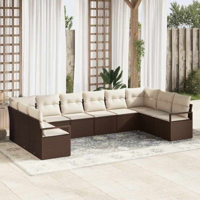 vidaXL Set de canapele pentru grădină 10 pcs Maro Rattan poli 3346558 foto