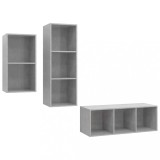 Cumpara ieftin Set de dulapuri TV, 3 piese, gri beton, lemn prelucrat