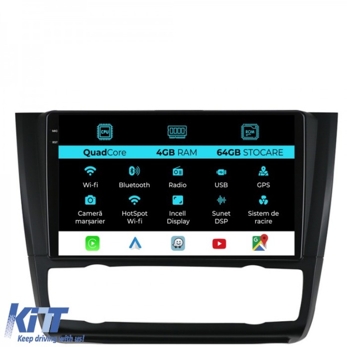 Navigatie Dedicata Bmw Seria 1 E82 E88 E81 E87 (2004-2011),QuadCore, 9Inch, 4Gb Ram, 64Gb Stocare, Carplay Performance AutoTuning