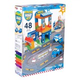 Set de construit parcare politie, lego, cu doua masinute, 48 de piese, multicolor, 37x11x50 cm, Oem