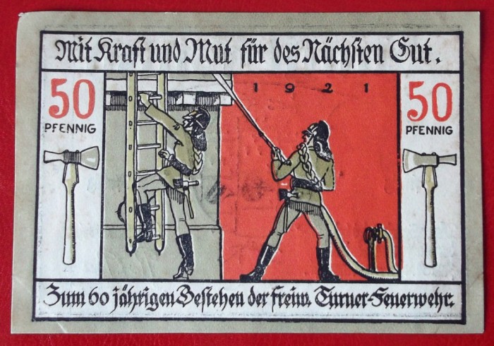 Germania notgeld 50 pfennig 1921 Langensalza - pompieri **