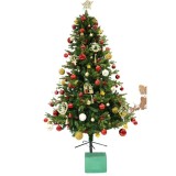 Set brad artificial de craciun decorat cu conuri pin rosii si elemente decorative, 210 cm, verde, Oem