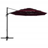 Umbrela de soare 4 niveluri, stalp aluminiu, rosu bordo, 3x3 m GartenMobel Dekor, vidaXL