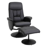 HOMCOM Fotoliu Relax Rotativ 360&deg; din Metal și Piele Sintetică, cu Suport pentru Picioare, Spătar Reglabil, Negru | Aosom Romania