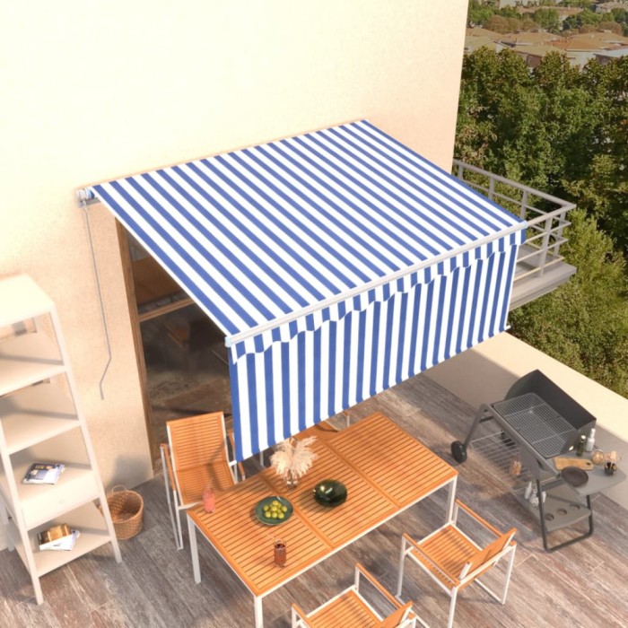 vidaXL Copertină retractabilă manual cu stor, albastru &amp; alb, 3x2,5 m