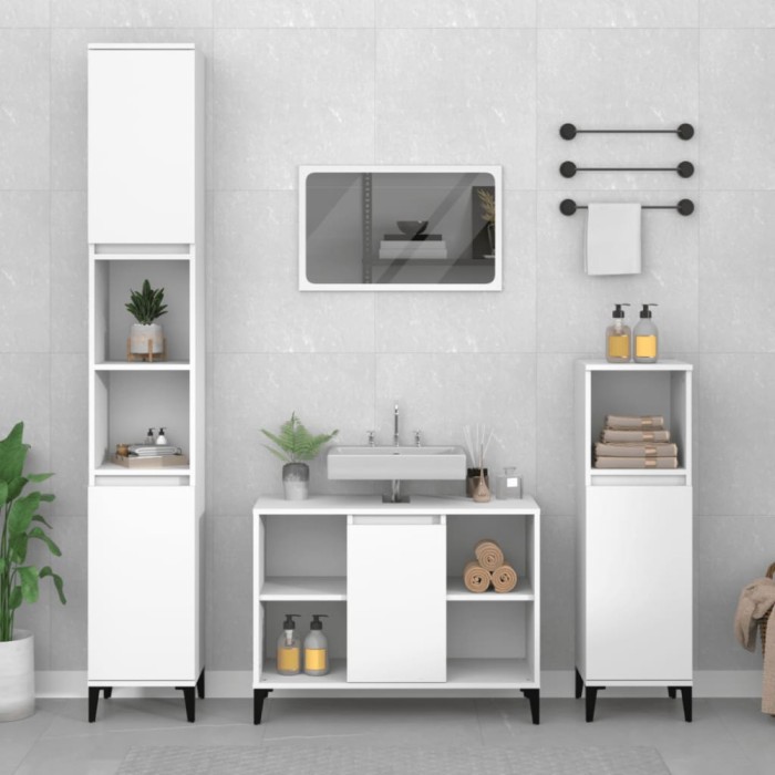 Gossi set mobilier de baie, 3 piese, alb, lemn compozit