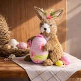 Figurină decorativă Iepuraș cu Ou din Paie, 23 cm, CMCLASS