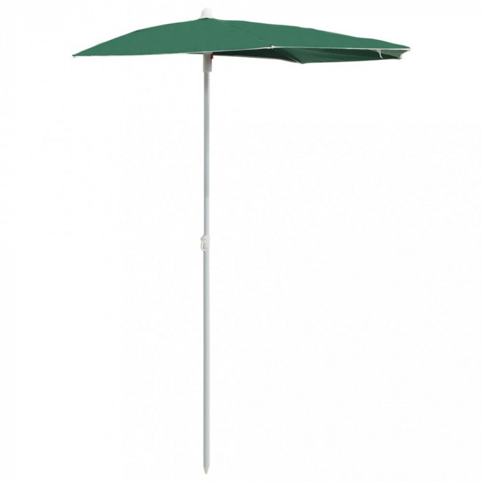Umbrelă de grădină cu st&acirc;lp, verde, 180x90 cm, semirotundă