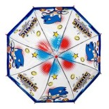 Umbrelă de ploaie pentru copii, transparentă, albastră, cu design Sonic, deschidere automată, 64 cm, CMCLASS