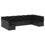Cumpara ieftin Set canapele de gradina cu perne, 10 piese, negru, poliratan