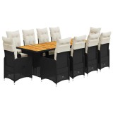 Cumpara ieftin Set bistro de gradina, 11 piese, cu perne, negru, poliratan